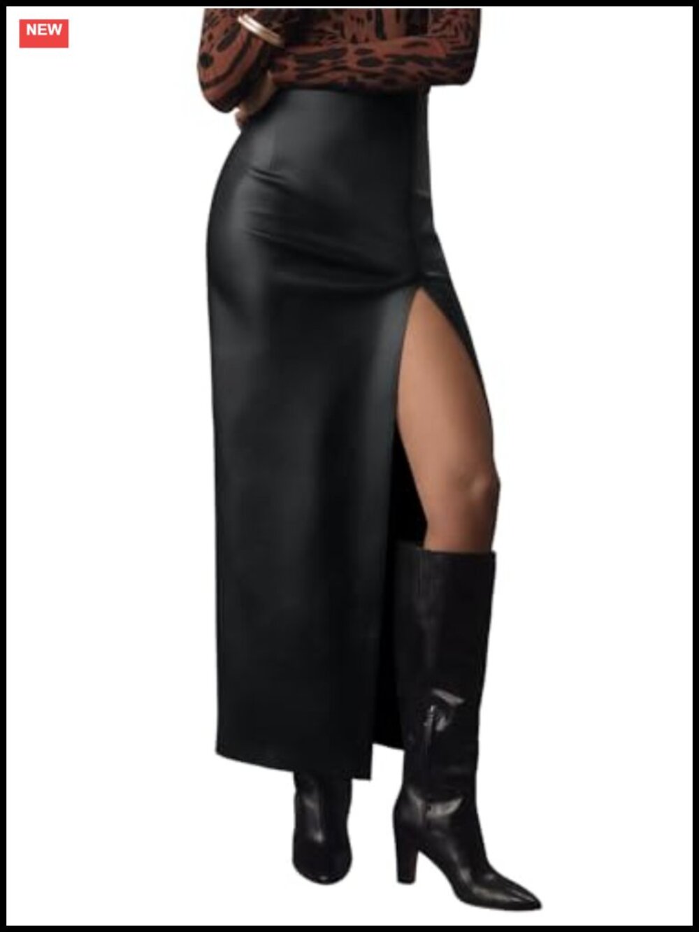 Faux Leather Maxi Skirt High Waisted Side Slit Bodycon Slim Fit